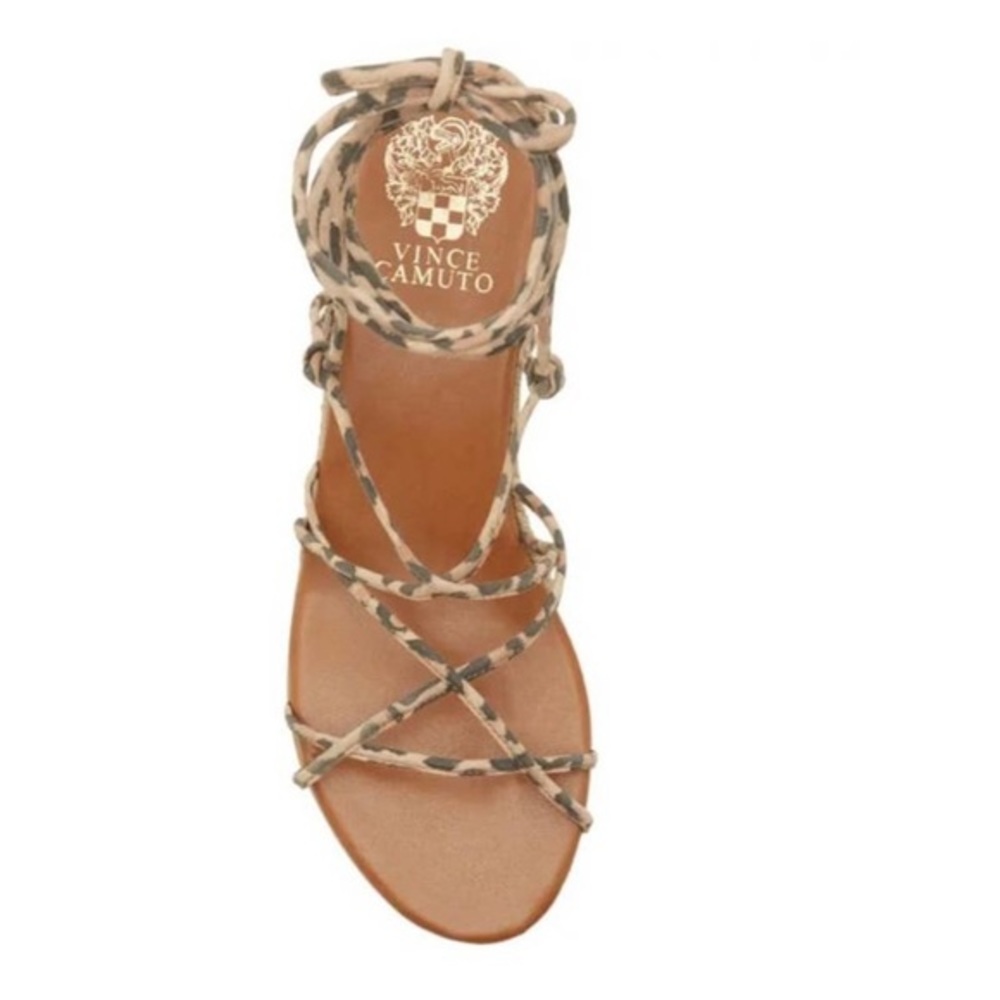 💕 NWT Vince Camuto Prasetta Leopard String Wrap Ankle Tie Sandals US 7.5 EUR 38 - Picture 3 of 6